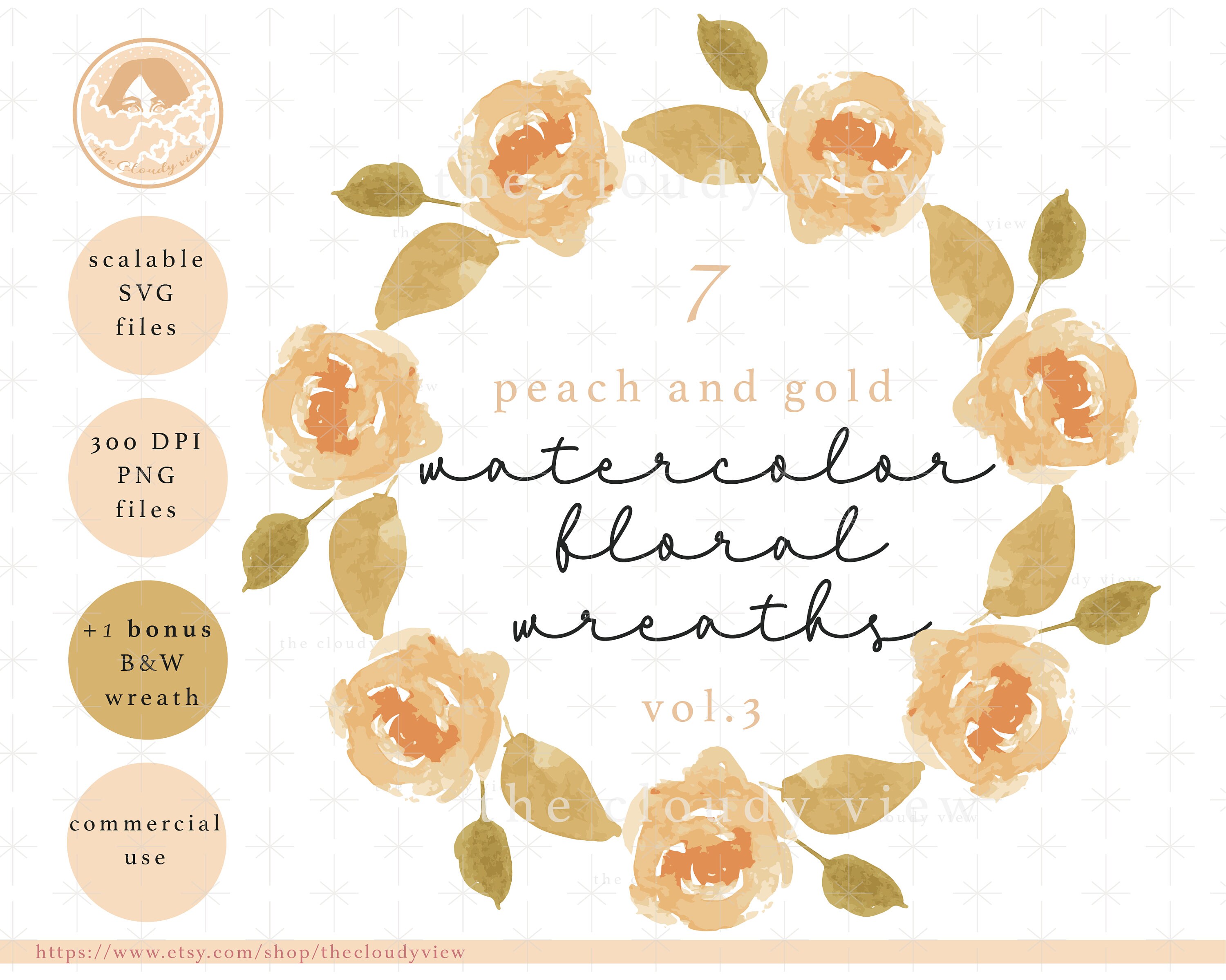 Watercolor floral frames PNGSVG flower circleleaves clip | Etsy