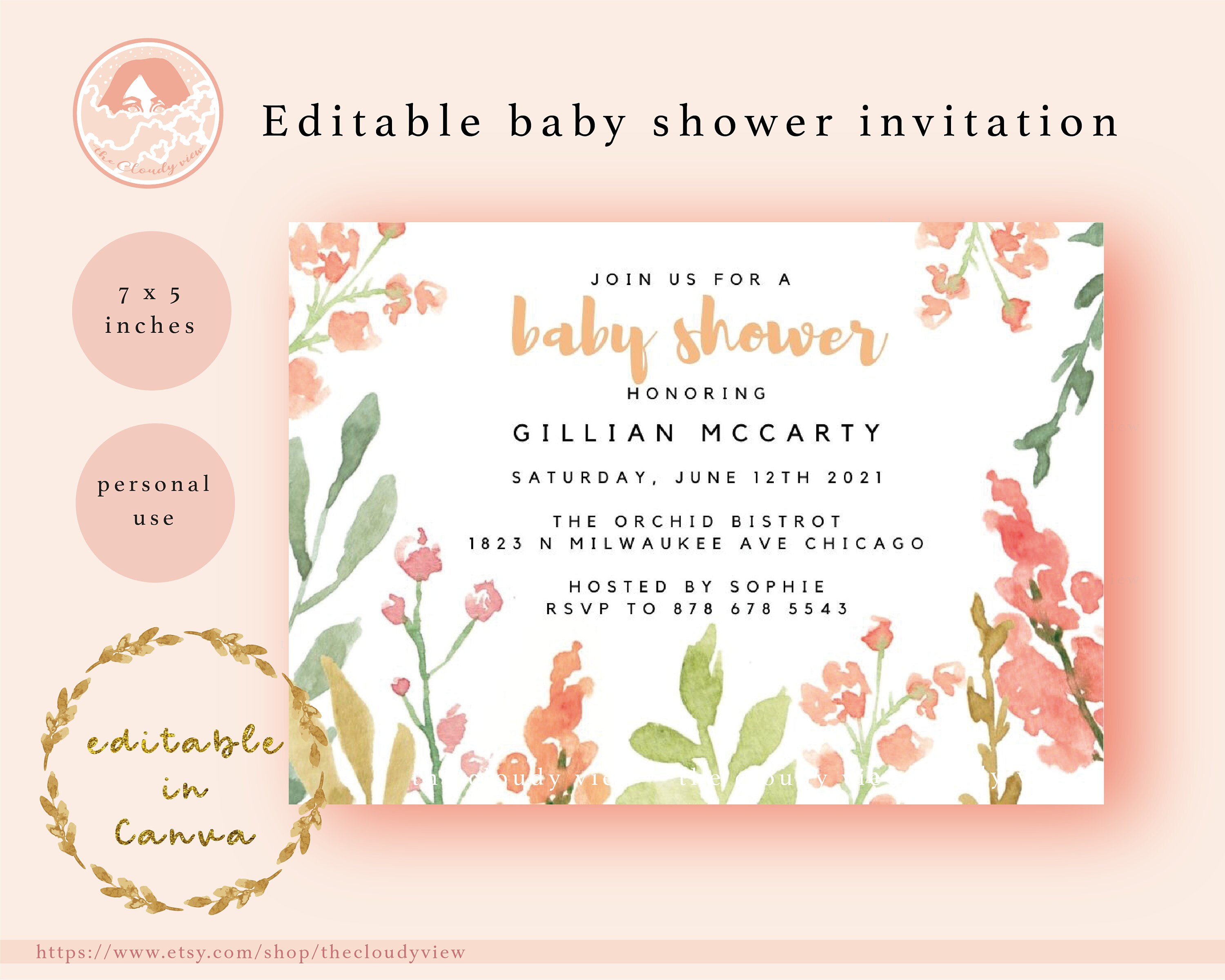 Editable Baby shower invitation edit in canva and download Etsy