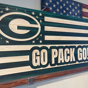 Carved Green Bay Packers Flag, Handcrafted, Mancave, Sports Fan, NFL, Super Bowl, Gift, wood