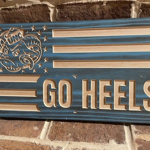 Carved North Carolina Tar Heels Flag, Handcrafted, Mancave, Sports Fan, NCAA, Final Four, Gift