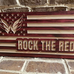 Carved Washington Capitals Flag, Rock the Red, NHL Fan, Hockey Town, Go Caps Go, Stanly Cup, Handcrafted, Gift
