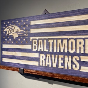 Carved Baltimore Ravens Flag, Handcrafted, Football, Sports Fan, baltimore Pride, Charm City, Wall Hanger, Rustic Design, Mancave, Sign