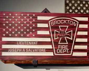 Benutzerdefinierte geschnitzte Feuerwehrmann Flagge - Feuerwehrmann, Ersthelfer, Sanitäter, EMS, EMT, dünne rote Linie, Weihnachten, Vatertag, Geburtstagsgeschenk