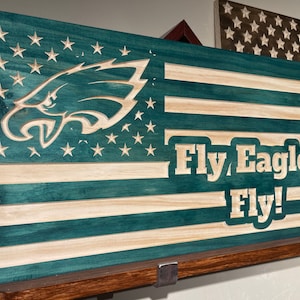 Carved Philadelphia Eagles Flag, Handcrafted, Football, Sports Fan, Philly Pride, Fly Eagles Fly, Wall Hanger, Rustic Design, Mancave, Sign