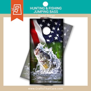 HUNTING & FISHING | Bass Jumping In Lake, USA Flag, Cornhole Board Decals, Cornhole Wraps, Custom Design, Instant download Digital File