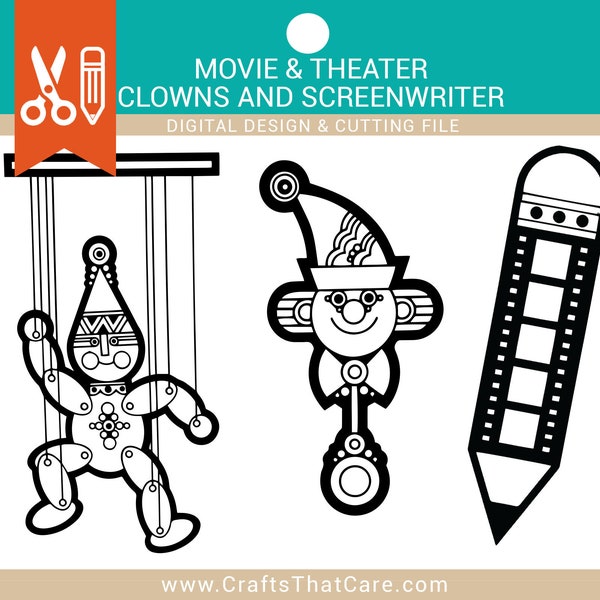 THEATER & MOVIES | Clown svg, puppet, clown costume, screenwriter, pencil, journalist, png, svg