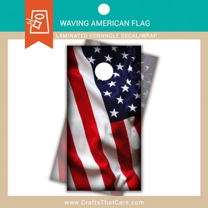 FLAGS | USA Waving Flag, Cornhole Board Decals, Cornhole Wraps, House party, Backyard BBQ, Family Reunion, Tailgate Game, Easy to Apply