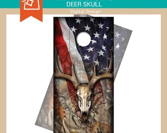 Deer Skull, Camo, Distressed American flag, Deer Hunting, Antlers, Cornhole Board Decals, Wraps - INSTANT DOWNLOAD DIGITAL File