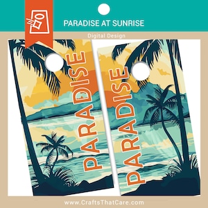 BEACH LIFE | Paradise at Sunrise, Cornhole board decal design, Beach, Beachy Cornhole Wraps, Cornhole Stickers Design, DIGITAL Download