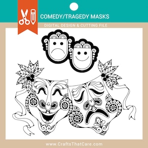 TEATRO / Commedia Tragedia Svg, Clipart, Commedia Svg, Silhouette Tragedia, File Cricut Maschera Teatrale, Clip Art Maschera, Dramma, Vita Teatrale