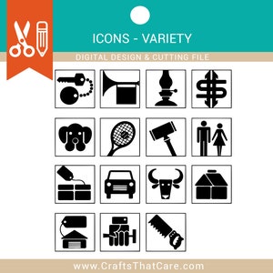 PICTOGRAM | sleutel | trompet | hond | tennisracket | auto | stier | huis | verkooptijd | Svg | Digitaal downloaden | Bestand knippen | Directe download
