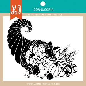 RINGRAZIAMENTO / Cornucopia, Corno dell'abbondanza, Clipart del Ringraziamento, SVG, PNG, Download digitale istantaneo