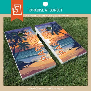 BEACH LIFE | Paradise at Sunset, Cornhole Board Decal, Beach, Beachy Cornhole Wraps, Cornhole Stickers, Beach Cornhole Boards
