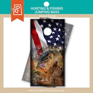 Baß | Fisch springend | USA Flagge | Zeichnung Cornhole Board Abziehbilder | Cornhole Wraps | Cornhole Kundenspezifisches Design | SOFORTIGER DOWNLOAD Digitale Datei
