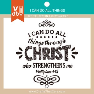 FE / Todo lo puedo en Cristo SVG, versión en inglés, archivos svg, vector, gráficos, camisetas, tazas, vidrieras