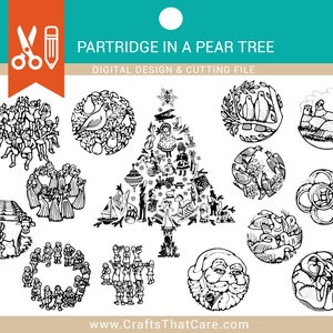 Twelve Days of Christmas | Partridge in a Pear Tree | Santa Claus | Christmas Tree | SVG | PNG | Instant Download
