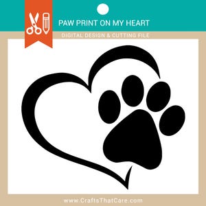 Impression de patte coeur, patte SVG, coeur svg, téléchargement immédiat, svg, png, dxf, eps, chien, chat, pattes, svg animal, svg coeur, svg amour
