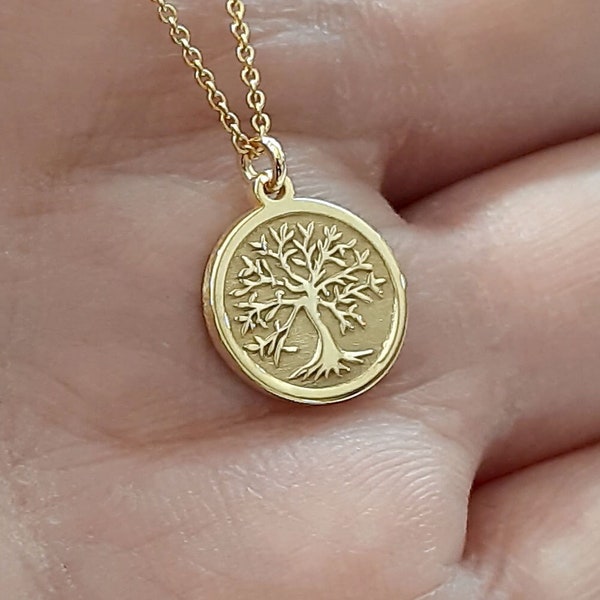 14k Solid Gold Tree of Life Necklace, Personalized Gold Tree of Life Necklace, Family Gold pendant necklace, Tree of Life Gift Necklace gift