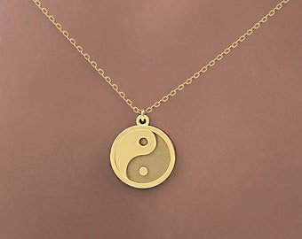 Dainty 14k Solid Gold Yin Yang Necklace , Personalized Yin Yang Pendant, heart Pendant, yin yang heart Necklace, personalized pendant gift