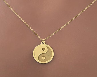 Dainty 14k Solid Gold Yin Yang Necklace , Personalized Yin Yang Pendant, heart Pendant, yin yang heart Necklace, personalized pendant gift