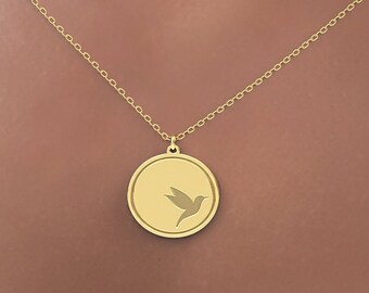 Real 14k Solid Gold  Hummingbird necklace. Hummingbird, personalized necklace, bird jewelry gift , 14k gold necklace gift for her