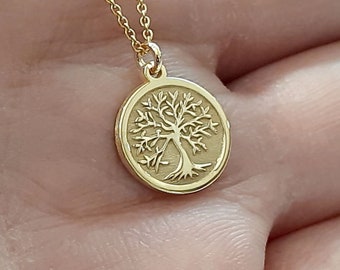 14k Solid Gold Tree of Life Necklace, Personalized Gold Tree of Life Necklace, Family Gold pendant necklace, Tree of Life Gift Necklace gift