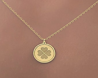 Klee Charme, 14k solid gold vier Blatt Klee Halskette, Blatt Halsketten für Frauen, vier Blatt Klee Schmuck, personalisiertes Geschenk für sie