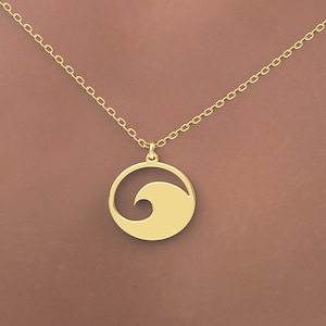 14K Solid Gold Dainty Wave Necklace , Ocean Curent Charm -,Beach Jewelry, solid gold chain , Dainty 14k gold necklace Unique real gold gift