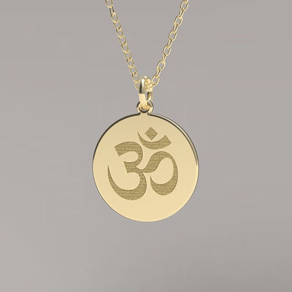 Véritable collier Om en or massif 14 carats, collier pendentif spirituel Aum, pendentif Aum, bijoux de yoga, cadeau pendentif personnalisé en or massif véritable