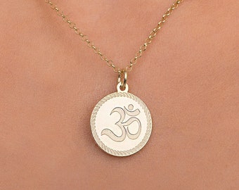 14K Yellow gold Om necklace, Personalized Yoga jewelry solid gold Om necklace, om pendant Charm, Yoga pendant , 14k solid gold gift for her