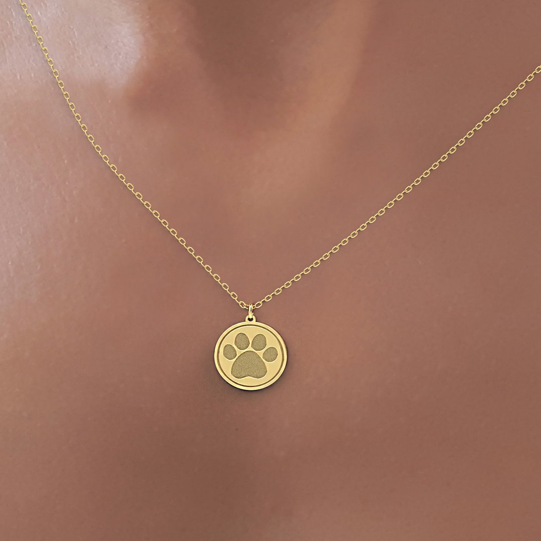 Dog Paw Necklace 14K Solid Gold Pendant Personalized Etsy
