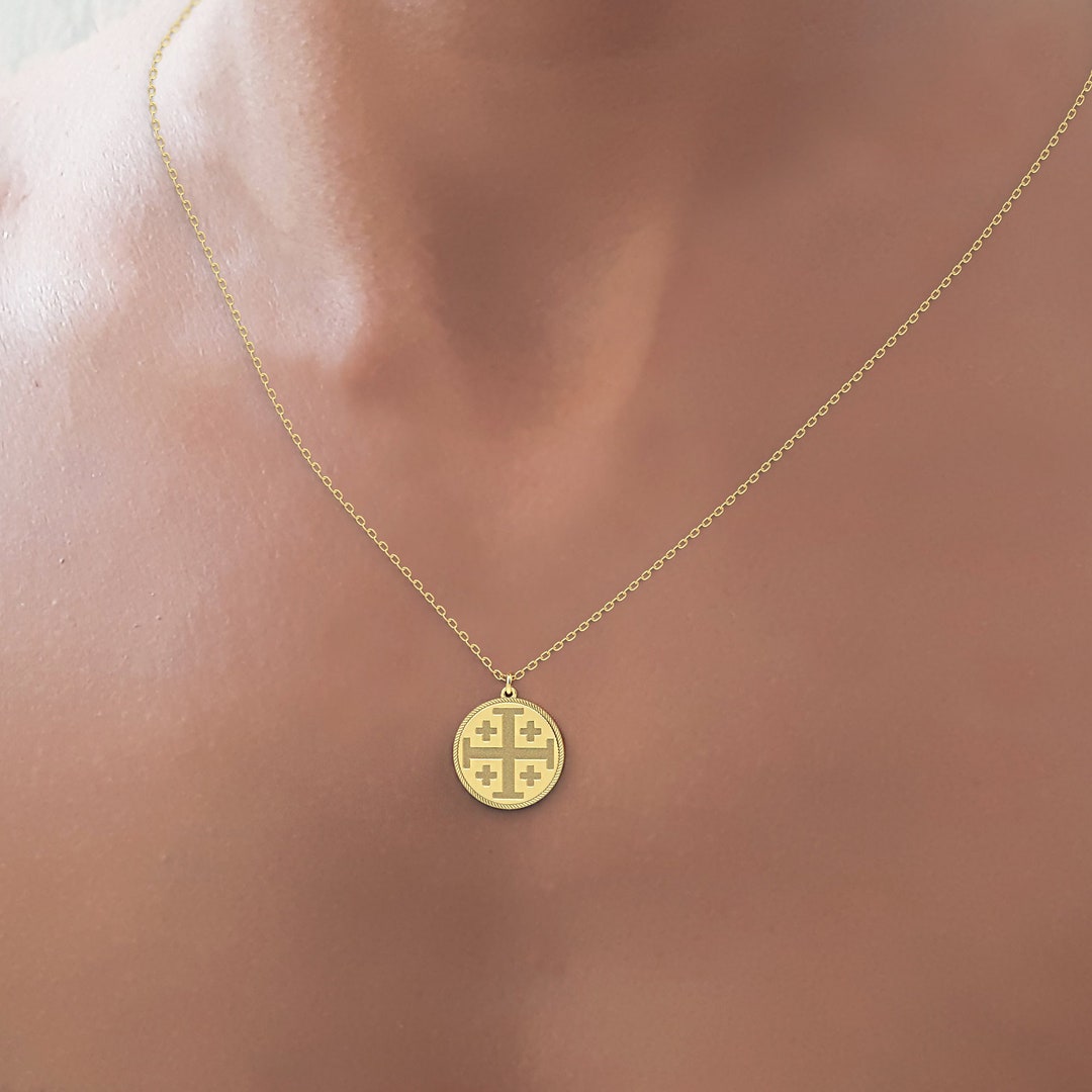 14k Solid Gold Jerusalem Cross Necklace, Personalized Necklace