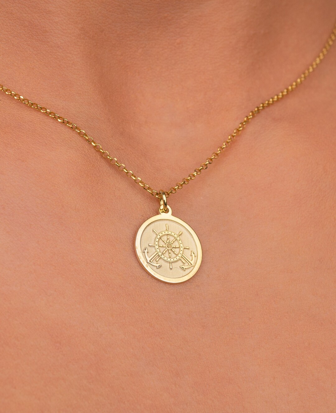 14k Solid Gold Dharmachakra Necklace Personalized Dharma Chakra Pendant