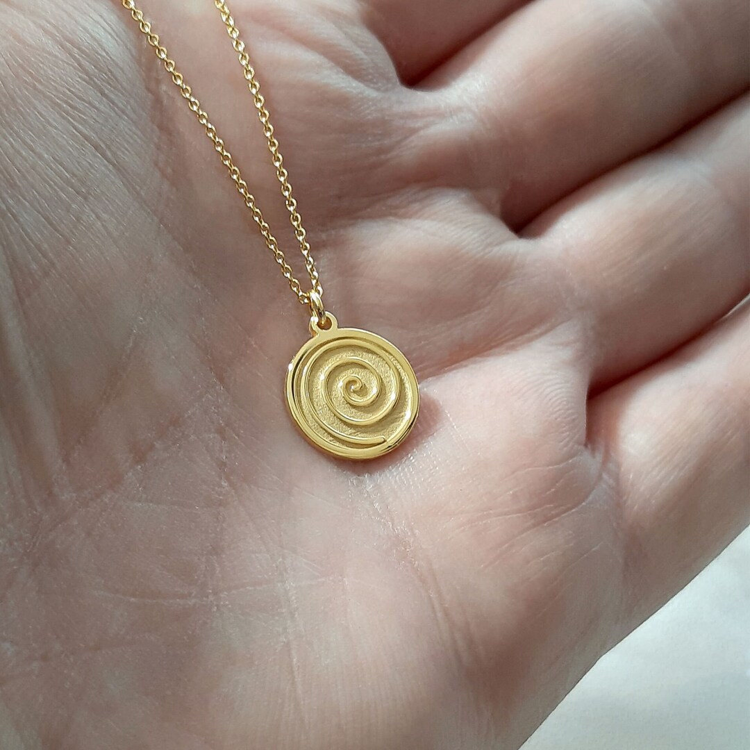 Dainty 14k Solid Gold Spiral Necklace, Personalized Geometric Necklace