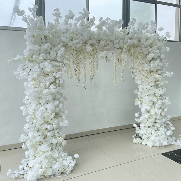White Rose Japanese cherry blossom Flower Arch Flower Garland Wedding Arch Flower Archway Flower Arrangement Rectangle arch flower pillar