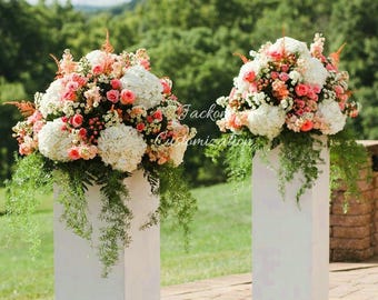 Coral White Artificial Wedding Pillar Flower Arrangement