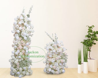 5D Artificial Flower Arrangement, White Peach Flower Runner, Wedding Event Party Background Decoration