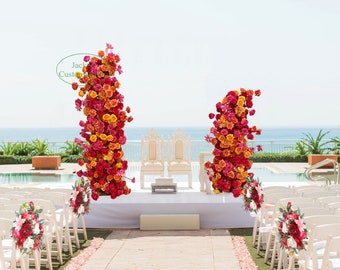 Hot Pink, Orange Flower Arrangement, Original Wedding Arch Flower, Engagement Party Background Decoration