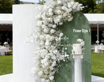 White Floral Arch, Artificial Rose Baby's Breath Flower Arrangement, Wedding Decor