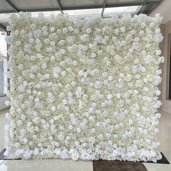 Witte roos ivoor hortensia oprollen doek 5D bloem wandarrangement bruiloft achtergrond deco hangende gordijn echte touch nep bloemen muur