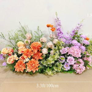 Orange Lavender Wedding Ceremony Aisle Runner Flower, Altar Decor, Table Runner Floral, Artificial Floor Wedding Flower, Flower Arch Decor