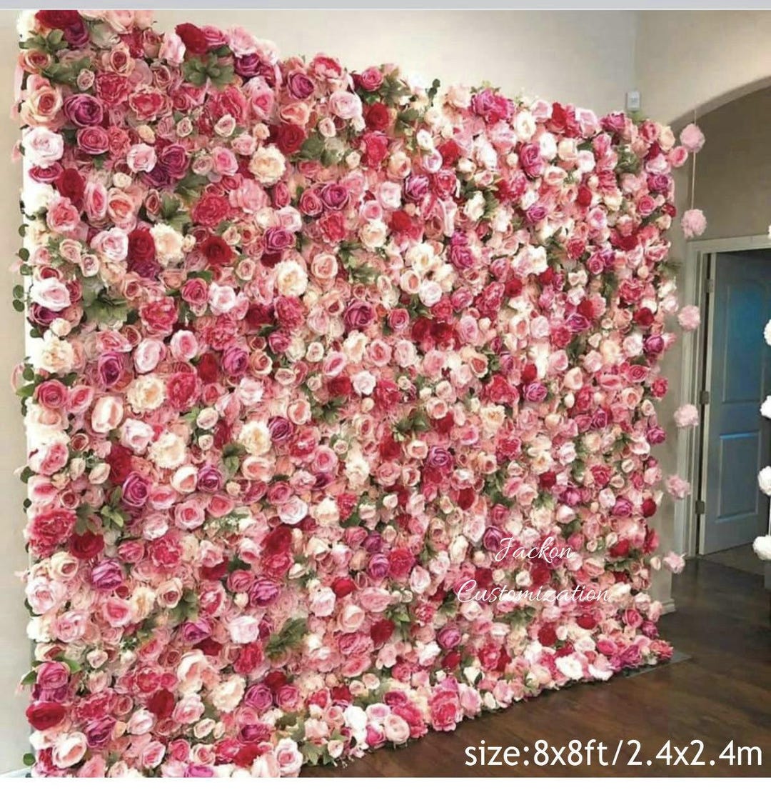 Shades of Pink Flower Wall, 8x8ft Artificial Floral Backdrop for
