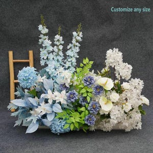Bleu ciel nouveau mariage allée coureur arrangement floral en soie décoration pour mariage T-stage piste accessoires de mariage fleurs artificielles art