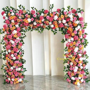 Hot Pink Orange White Rectangle Flower Arch Artificial Flower Arrangement Arch Wedding Backdrop Decor Flower Garland Arch Home Decor Flower