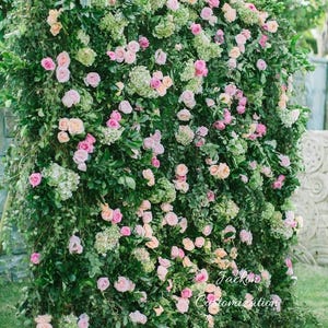 5D Cloth Roll Up Greenery Wall Hot Pink Champagne Flower Wall Fabric Artificial Silk Floral Wall Wedding Backdrop Wall Photography Props