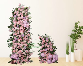 5D Artificial Wedding Flower Arrangement, Light Pink Green Leaves Flower Runner, Engagement Party Background Decoration