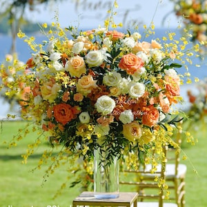 Orange Yellow White Wedding Centerpiece for Tables Altar Decor Wedding Aisle Runners Decor Bridal Shower Flower Arrangement Big Flower Ball