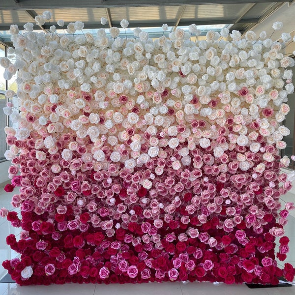 5D Flower Wall Wedding Backdrop, Roll Up Fabric Artificial Gradient Rainbow Floral Party Decor, Event Photography, DIY Photo Decorations