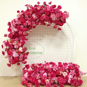 Wedding Artificial Hot Pink Flower Arrangement Custom Handmade Flower Garland Centerpiece Romantic Wedding Party Backdrop Decor Floral