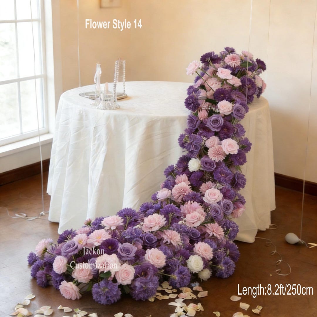 Purple Blush Pink Artificial Flower Runner, Wedding Head Table Floral ...